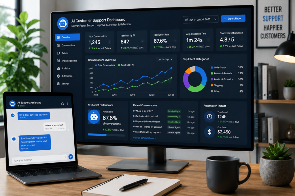 How AI Automates Customer Support for Small Businesses AI Customer Support Dashboard