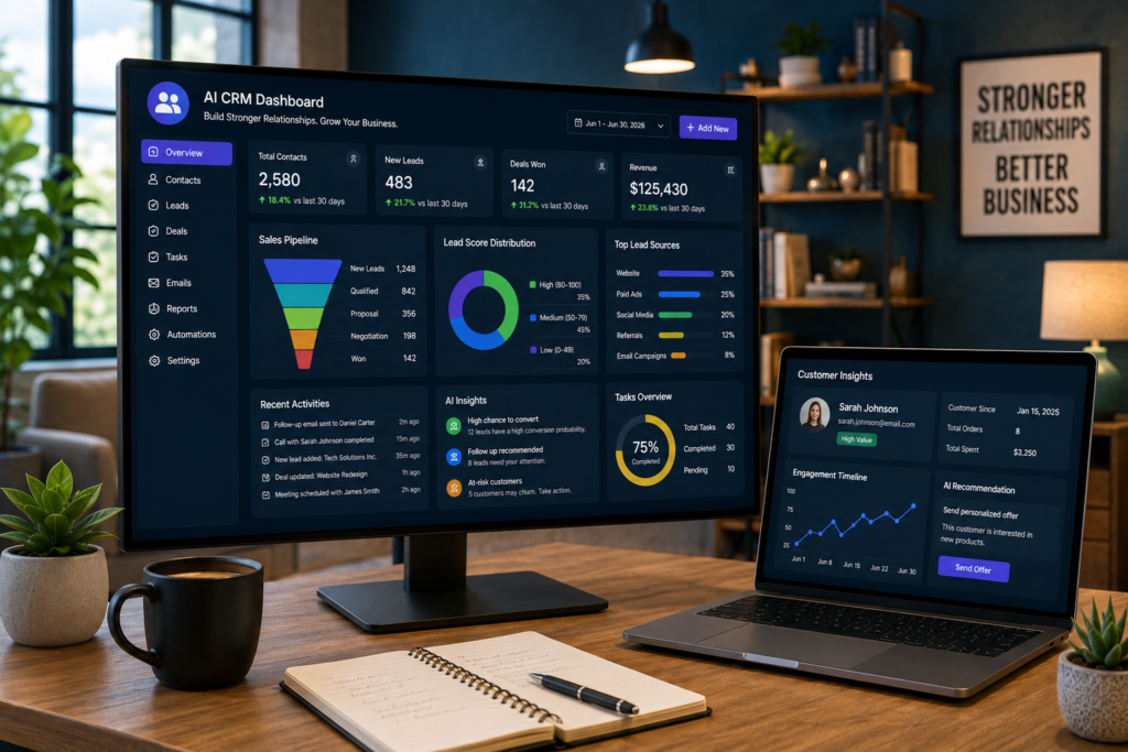 How AI Improves CRM for Small Businesses AI CRM dashboard for small businesses