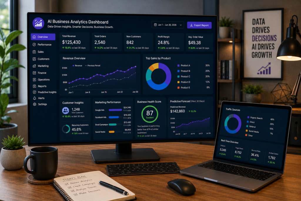 How AI Improves Business Analytics for Small Businesses AI business analytics dashboard for small businesses