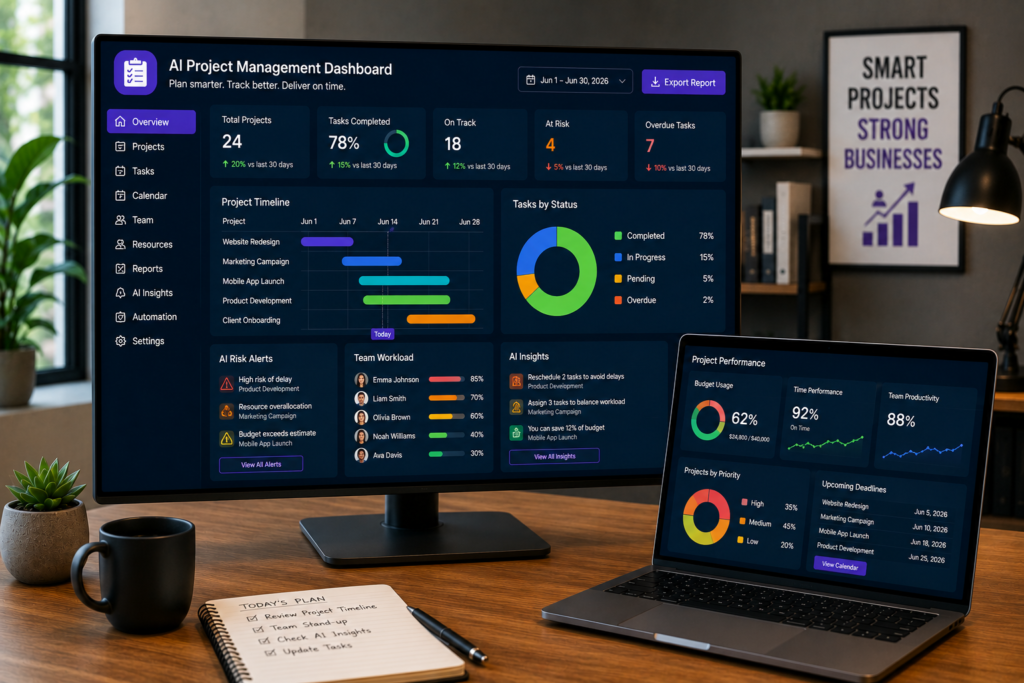 How AI Improves Project Management for Small Businesses AI project management dashboard for small businesses